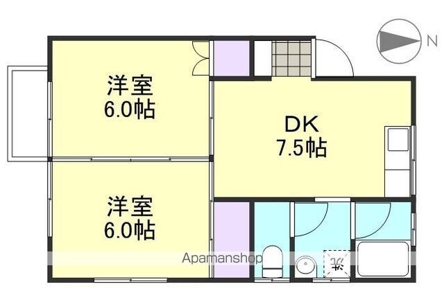 岡山県倉敷市宮前[2DK/38m2]の間取図