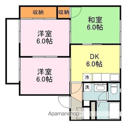 広島県福山市御幸町大字森脇[3DK/53.2m2]の間取図
