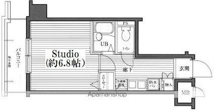 東京都国分寺市南町３丁目[1K/22.8m2]の間取図