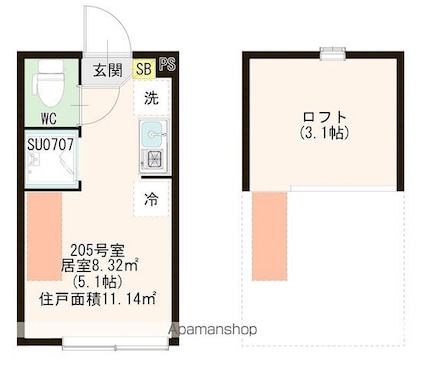 ハーモニーテラス上板橋Ⅱ[1R/11.14m2]の間取図