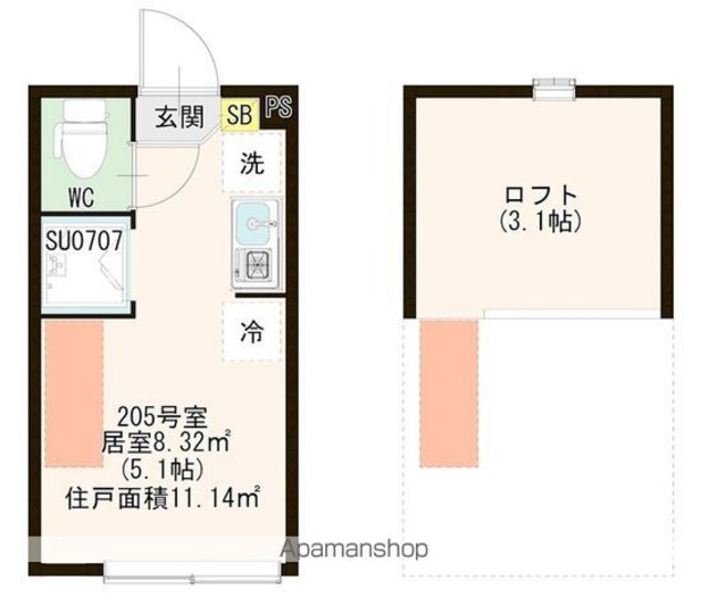 ハーモニーテラス上板橋Ⅱ[1R/11.14m2]の間取図