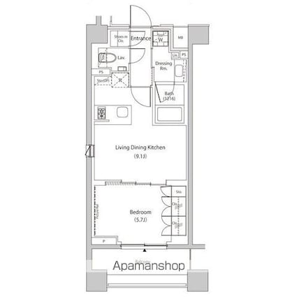 ザ・パークハビオ目黒プレイス[1LDK/37.54m2]の間取図