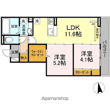 フェリナーレ[2LDK/51.9m2]の間取図