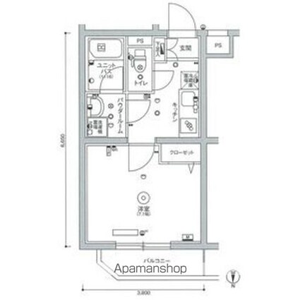 スカイコート小竹向原[1K/25.57m2]の間取図