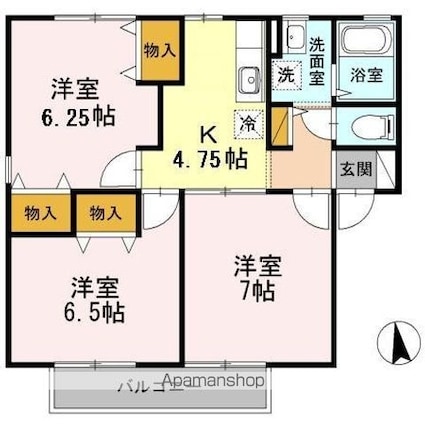 メゾン・ロゼール　Ｂ[3K/55.47m2]の間取図