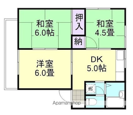 岡山県倉敷市東富井[3K/42.9m2]の間取図