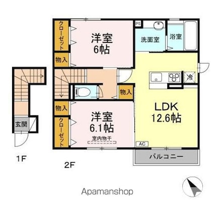 ｍｏｎｔｅｅ　ａｍｏｕｒ（モンティーアモー）[2LDK/62.67m2]の間取図