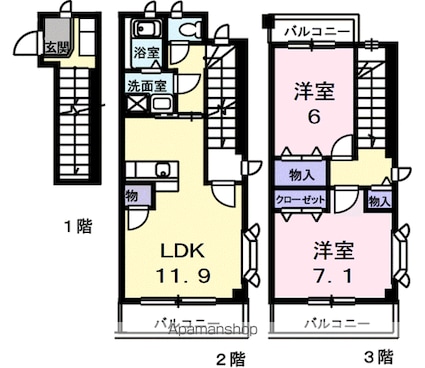 グランメール勝田[2LDK/70.28m2]の間取図