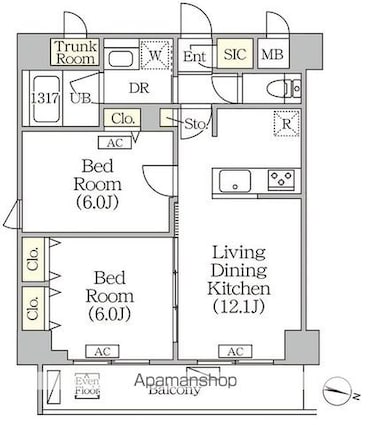 ＯＲＳＵＳ志村坂上[2LDK/55.4m2]の間取図