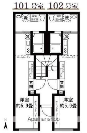 東京都中野区東中野２丁目[1K/18.15m2]の間取図