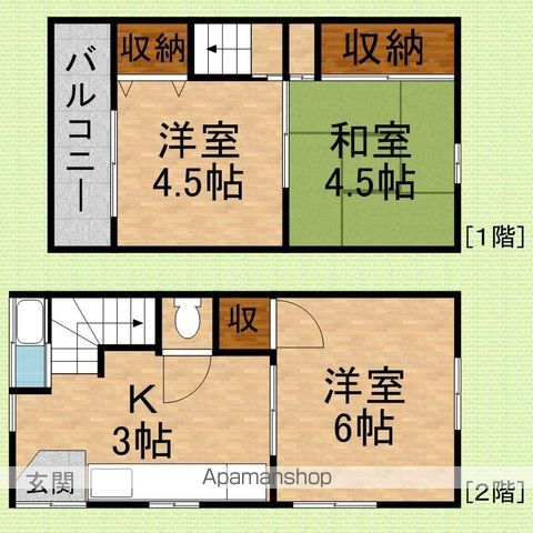 東武鉄道東上線 鶴瀬駅 徒歩21分 2階建 築56年の間取り写真