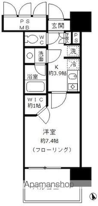 フォンテーヌ芝浦[1K/26.02m2]の間取図