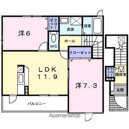 ウィンド・ヒル　Ｂ[2LDK/60.33m2]の間取図