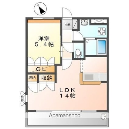 滋賀県守山市古高町[1LDK/45.3m2]の間取図