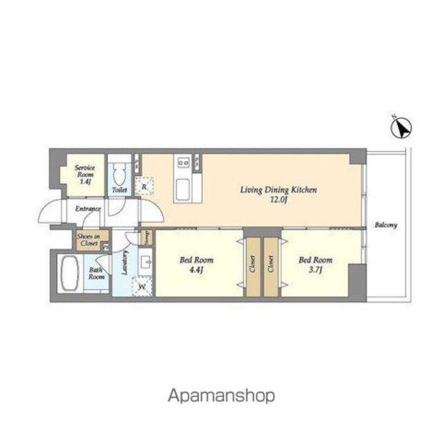 Ｔｈｅ　Ｇｒａｎｄ　Ｔｅｒｒａｃｅ　Ｗａｋａｂａｙａｓｈｉ[2SLDK/51m2]の間取図