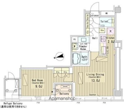 パークアクシス御成門[1LDK/56.05m2]の間取図