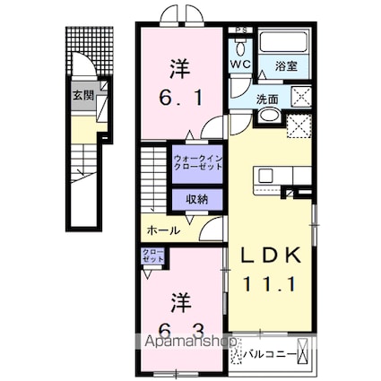 クラール西茅野[2LDK/58.57m2]の間取図