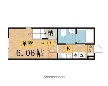 ヴェルジェ[1K/20.69m2]の間取図