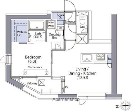 エルスタンザ文京湯島[1LDK/45.43m2]の間取図