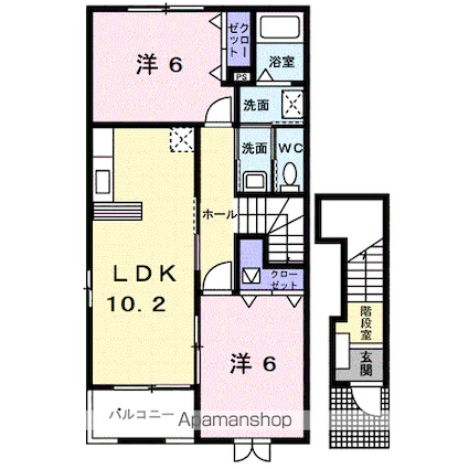 カーサフィオーレＢ[2LDK/57.02m2]の間取図