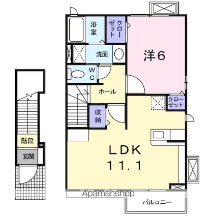 茨城県土浦市真鍋６丁目[1LDK/46.09m2]の間取図