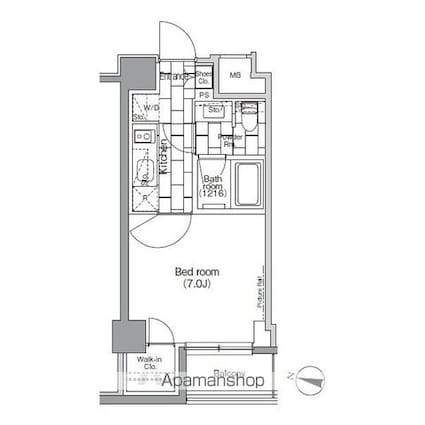 パークハビオ日本橋蛎殻町[1K/25.54m2]の間取図
