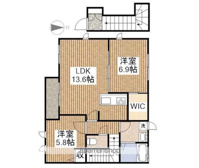 東京都東大和市芋窪３丁目[2LDK/62.38m2]の間取図
