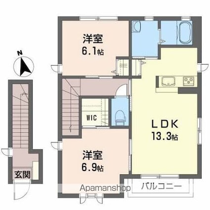 福島県福島市渡利字丸滝[2LDK/65.6m2]の間取図