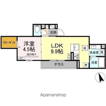 ＡｓｓｅｔーＣｏｕｒｔ調布ヶ丘[1LDK/35.32m2]の間取図