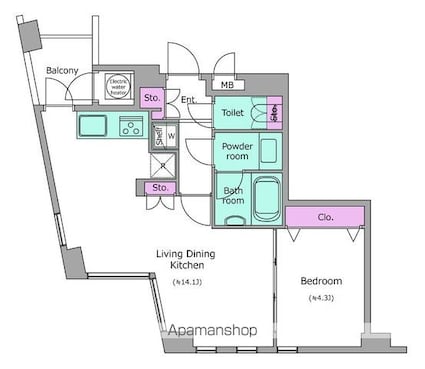 レジディアタワー乃木坂[1LDK/41.45m2]の間取図