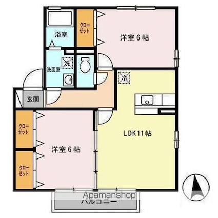 シャイン・プレイス　Ｃ[2LDK/55.44m2]の間取図