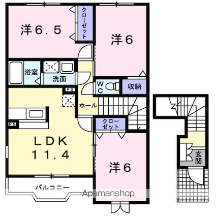 山梨県南巨摩郡富士川町小林[3LDK/69.09m2]の間取図
