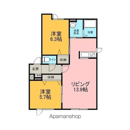 シャーメゾンフルール[2LDK/55.6m2]の間取図