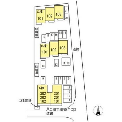 クレマンティーヌ　Ｂ棟[2LDK/66.79m2]の配置図