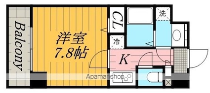 クローネ住吉[1K/25.39m2]の間取図