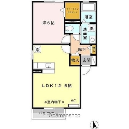 ブルー　トレソール[1LDK/45.42m2]の間取図