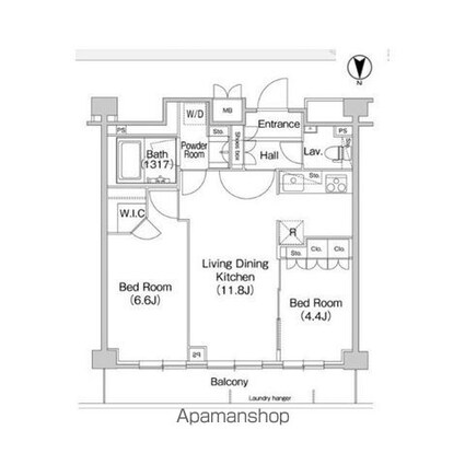 コンフォリア駒場[2LDK/53.13m2]の間取図