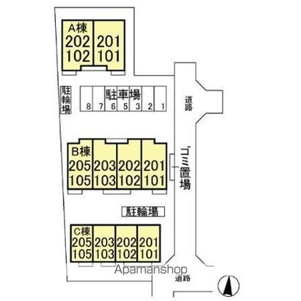 シャルメゾン　Ａ棟[2LDK/69m2]の配置図