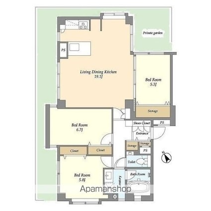 高輪ハイツ[3LDK/83.34m2]の間取図