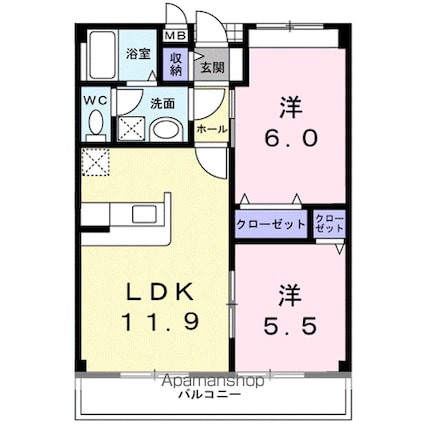 ジョイフル岡本[2LDK/51.26m2]の間取図