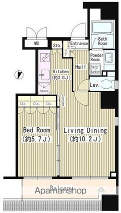 クリアウォータ芝[1LDK/44.42m2]の間取図