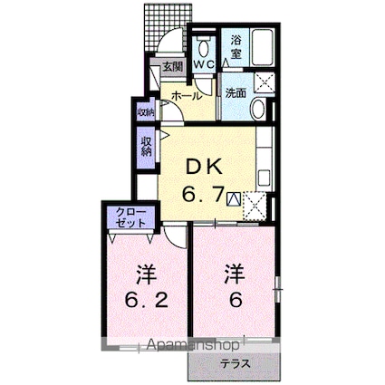 サンシャイン桜Ⅰ[2DK/45.82m2]の間取図