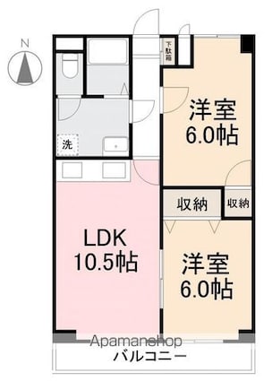 グローバル高松[2LDK/54m2]の間取図