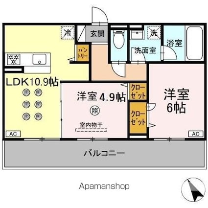 リバーサイドベース[2LDK/52.54m2]の間取図