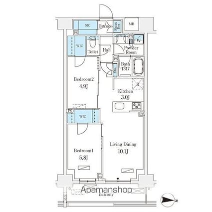 フロンティアレジデンス錦糸公園[2LDK/57.51m2]の間取図