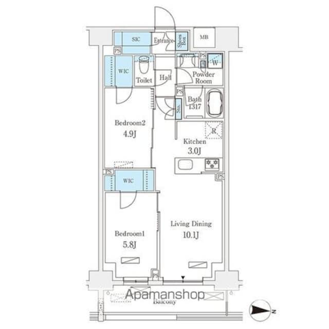 フロンティアレジデンス錦糸公園[2LDK/57.51m2]の間取図