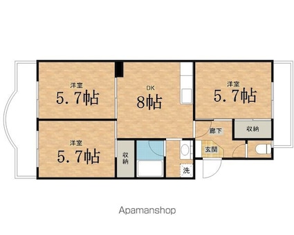 旭が丘カサヴェール[3DK/54.16m2]の間取図