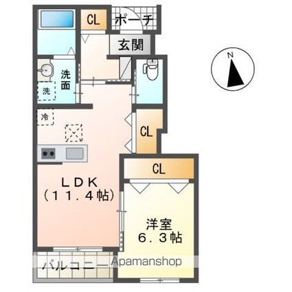 ユニヴァリィエスポアール[1LDK/44.63m2]の間取図