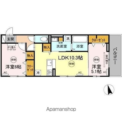 ユーフォリア　Ａ棟[2LDK/54.36m2]の間取図
