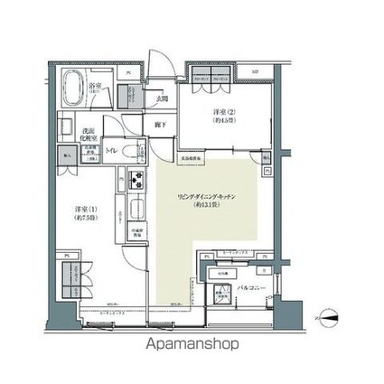 パークハウス東中野リヴゴーシュ[2LDK/56.55m2]の間取図